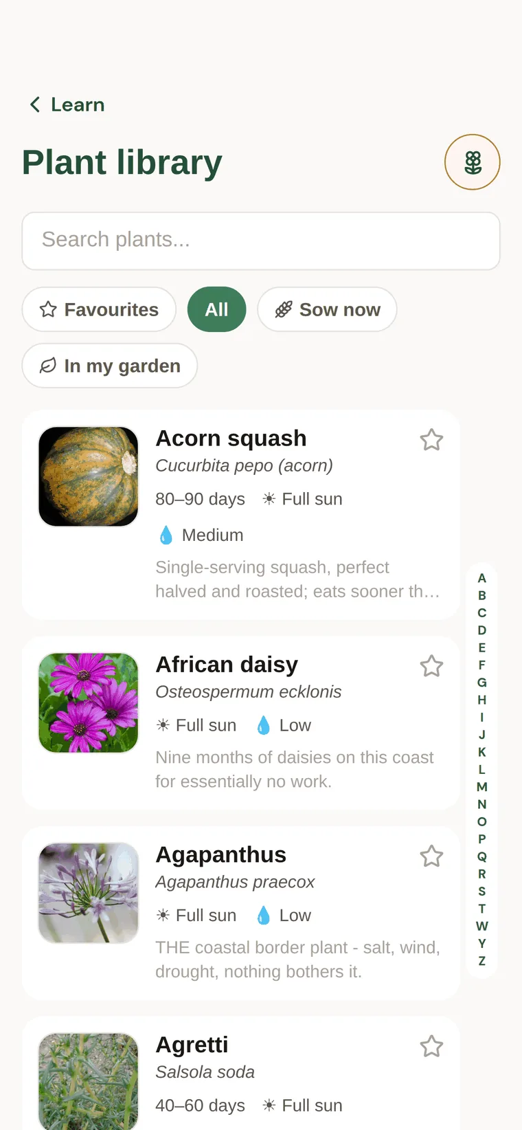 The plant library, filtered and searchable.